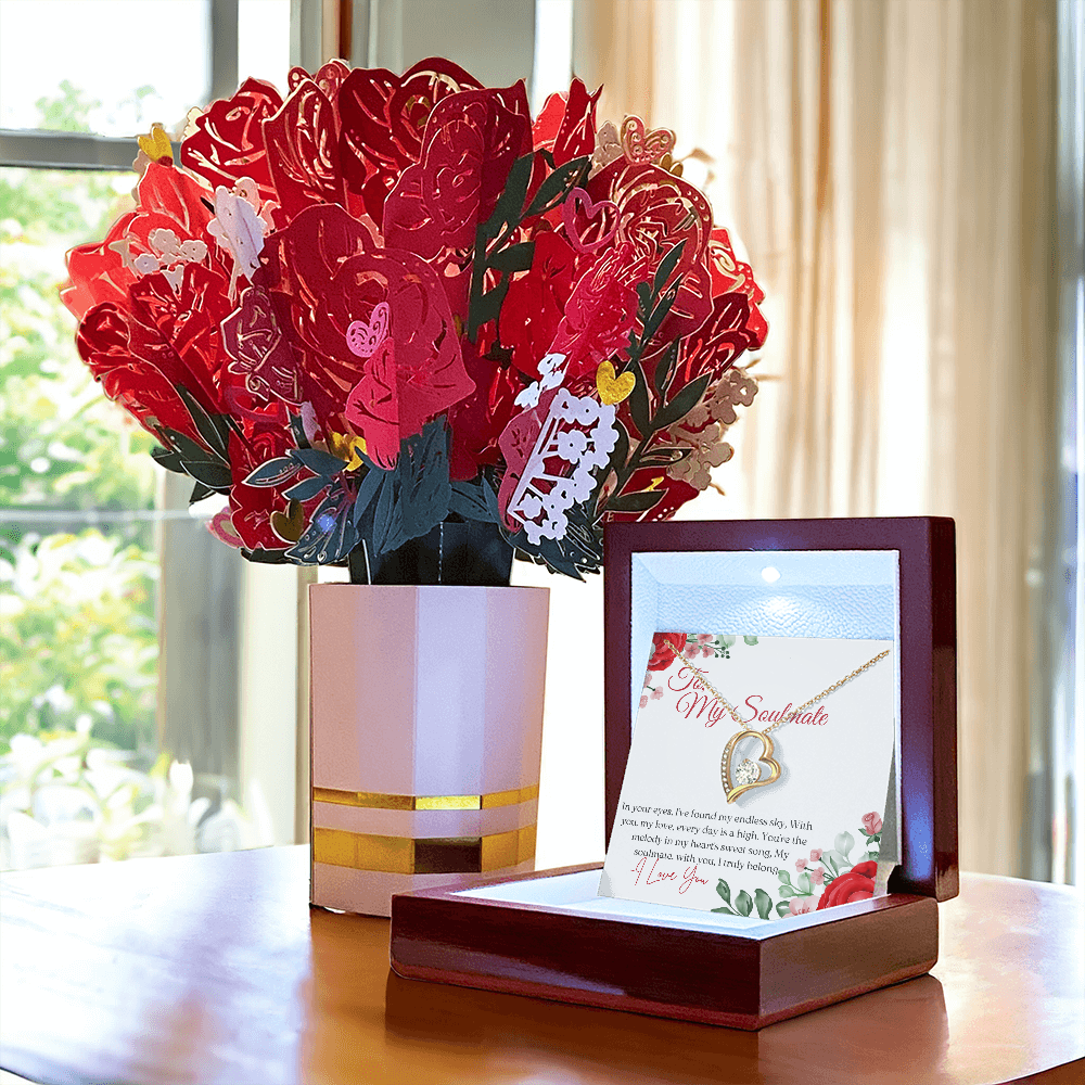 Forever Love Necklace & Sweetest Devotion Flower Bouquet for your soulmate